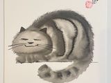 a painting of a cat that is sitting on a table