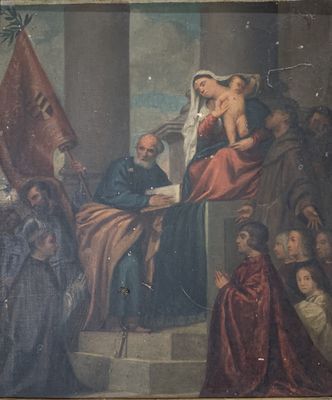 tableau représentant une femme en train d'être emmenée du lit d'un homme