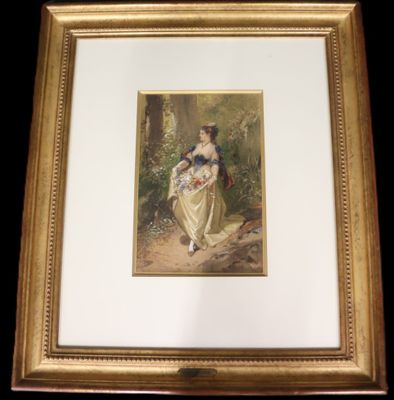 Henri BARON (1816-1885) La jeune fille aux fleurs - Photo 1