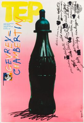 a painting of a bottle of soda on a pink background
