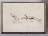 an image of a painting of two birds on a table