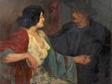 an image of a painting of a man and a woman sitting in a chair