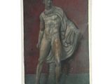 une peinture représentant la statue d'un homme tenant un tissu