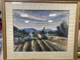 an image of a painting of a farm scene in a gold frame