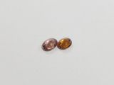 a pair of brown and orange sapphires on a white surface