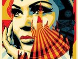 a poster of a woman with a fan in front of her face