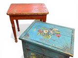 pair of antique painted side tables with drawers