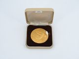 an image of a gold coin in a box on a white surface