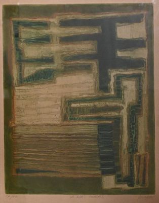 tableau représentant un bâtiment sur lequel figure une croix