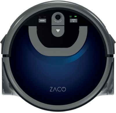 a robotic vacuum cleaner with the word zaco on it