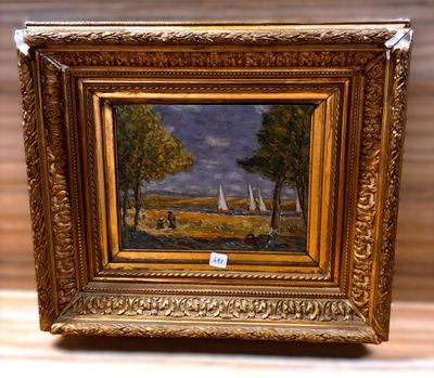 Huile sur Carton représentant un Paysage cadre doré H23 X 28…