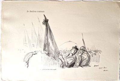 dessin représentant un homme allongé par terre à côté d'un cerf-volant