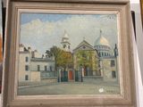 une photo d'un tableau représentant une église, exposé