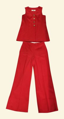 a picture of a woman ' s red top and pants