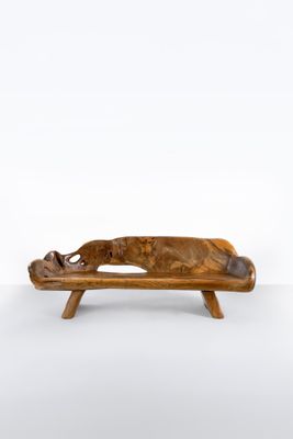 une photo d'un banc en bois sur lequel est assis un chien