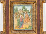 painting of the baptism of jesus in a wooden frame on a white wall