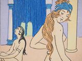an image of a painting of two women in a bath room