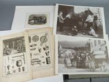 several old black and white pictures of people and animals in a room