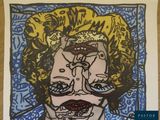 a picture of a drawing of a woman with glasses on