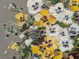 a painting of a basket of flowers on a table