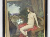 une image représentant un tableau où l'on voit une femme nue assise sur un rocher