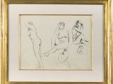 an image of a drawing of three nudes in a gold frame