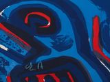 an image of a blue and red painting on a blue background