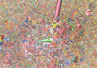 a drawing of a bunch of colorful objects on the ground