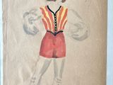 painting of a woman in a red and yellow dress with a hat