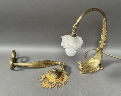 pair of antique brass candlesticks with glass lampshads