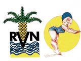 a drawing of a woman in a bathing suit next to a palm tree