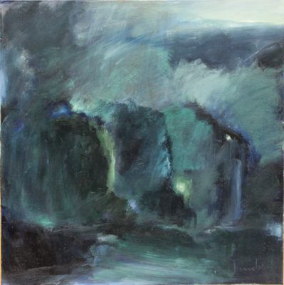an oil painting of a large wave coming in to shore