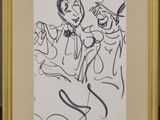 dessin représentant un homme et une femme portant un haut-de-forme et une tenue de cérémonie