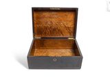 an old wooden box with a drawer inside of it on a white surface