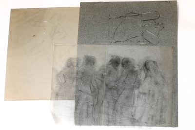 a drawing of a group of people on a piece of paper