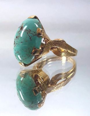 gold and turquoise turquoise ring with leaves