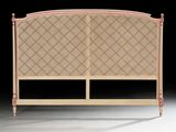 the headboard of the bed is made of rattan and wood