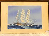 a picture of a painting of a sailboat in the ocean