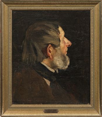 a painting of a man with a beard in a brown suit