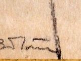 drawing of a red umbrella with black writing on a piece of wood