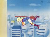 illustration de bande dessinée représentant une femme volant dans les airs avec une épée