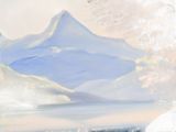 a painting of a car driving down a snowy road