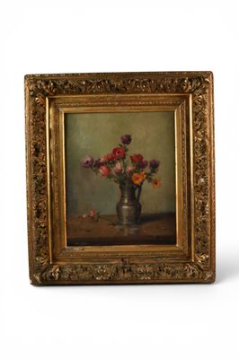une peinture de fleurs dans un vase sur une table