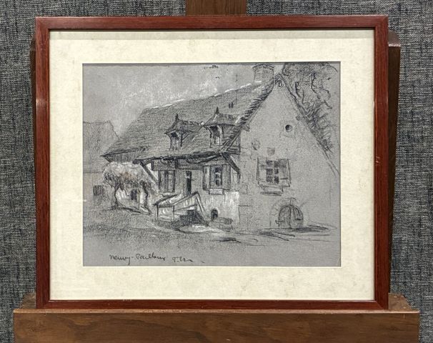 Fernand MAILLAUD (1862-1948) « Maisons à NEUVY-PAILLOUX ». Fusain...