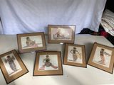 six framed pictures of a woman with a surfboard on a table