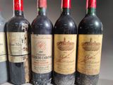 six bottles of red wine are lined up in a row