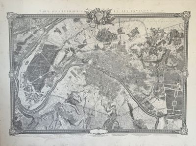 une vieille carte de Paris datant du XIXe siècle représentant la ville et les rues environnantes