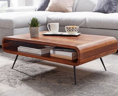 Table basse en sheesham et pieds en acier 90x55x30 cm - reto…