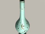 a green vase that has a crescent on it