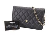 chanel black quilted lambskin wallet with chain strap